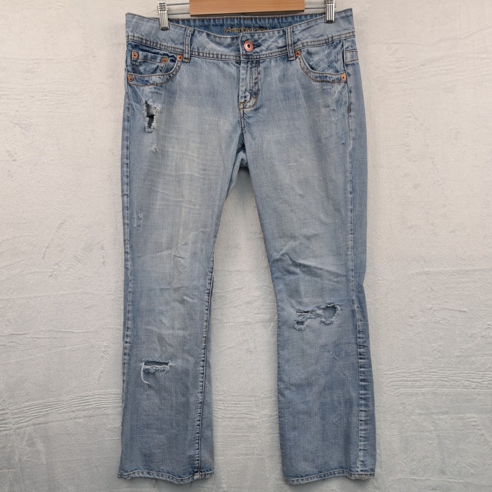 VTG American Eagle Artist Jeans Women's 14 R Light Wash Distressed Low Rise Boot